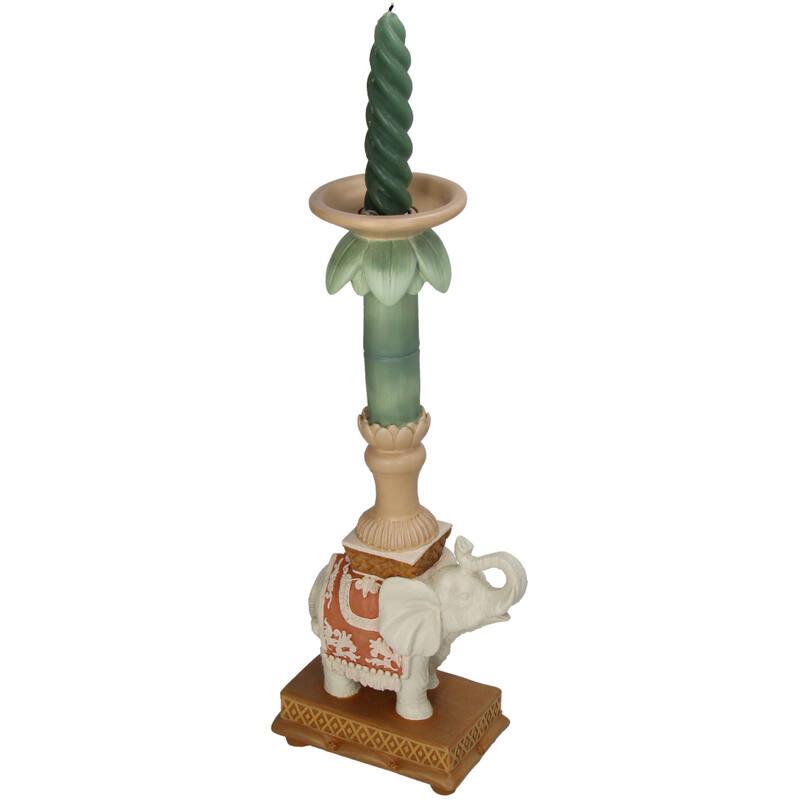 CANDELABRO RESINA ELEFANTE Y PALMERA CON VELA