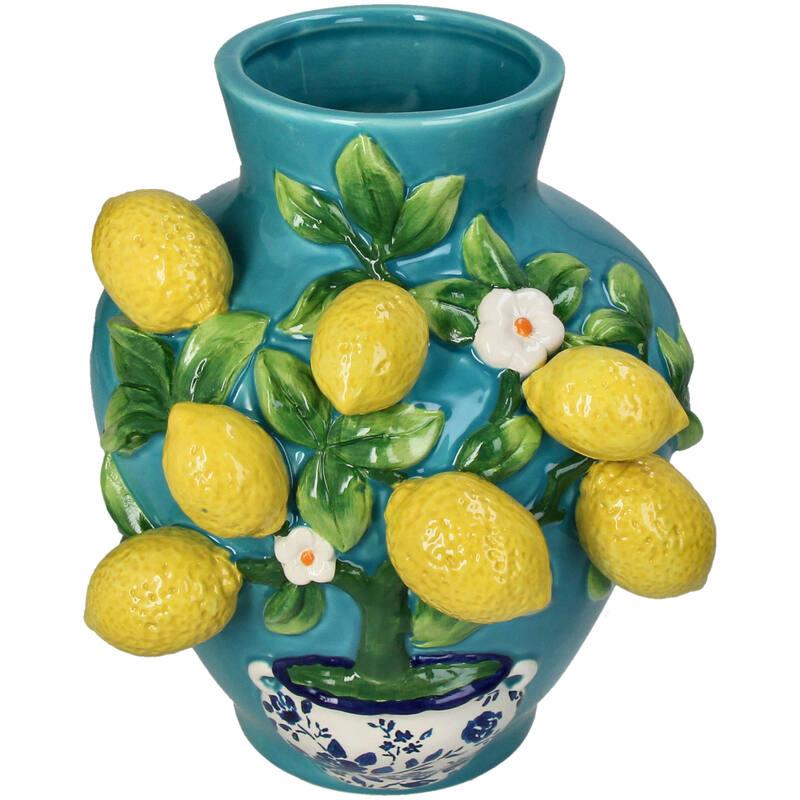 JARRON CERAMICA TURQUESA CON LIMONERO