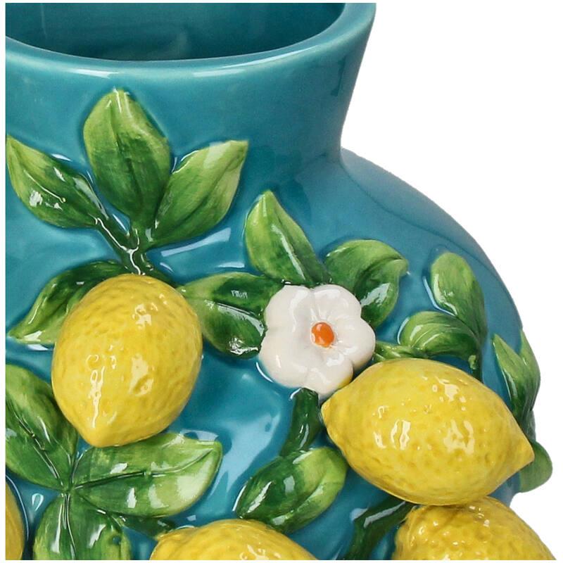 JARRON CERAMICA TURQUESA CON LIMONERO
