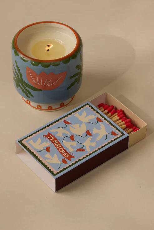 VELA CERAMICA Y CERILLAS ADOPO FLOWER