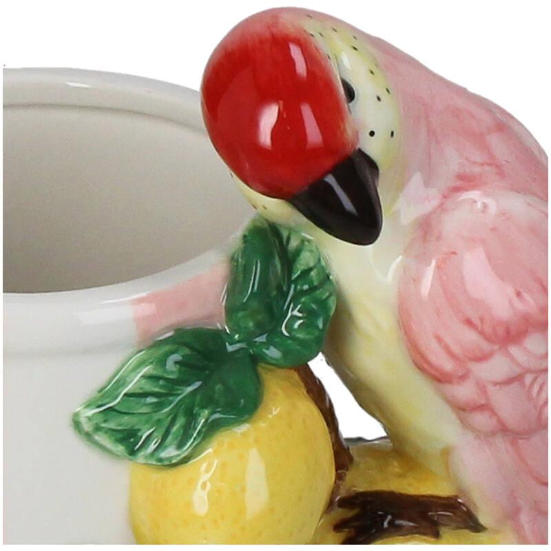 MACETA PAJARO LIMONES RAYAS ROSAS DETALLE