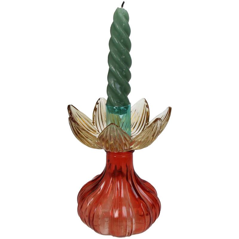 CANDELABRO CRISTAL FLOR NARANJA/AMARILLO CON VELA