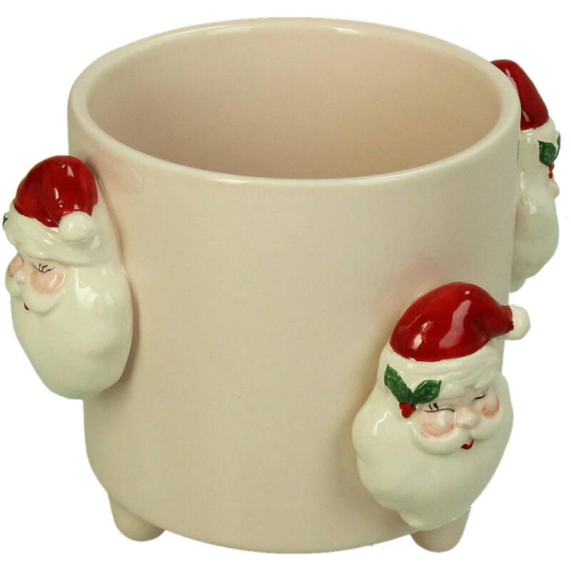 MACETA CERAMICA CREMA CON PAPA NOEL EN RELIEVE