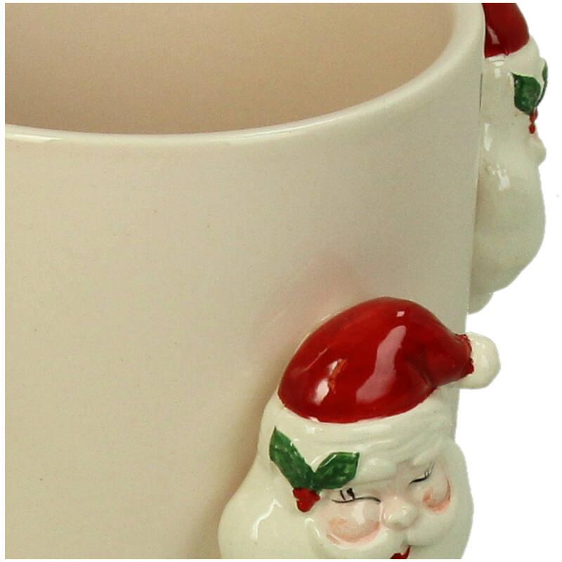 MACETA CERAMICA CREMA CON PAPA NOEL EN RELIEVE DETALLE