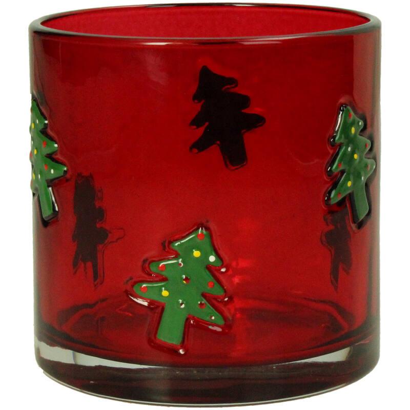 MACETA PORTAVELAS CRISTAL ROJO ARBOL NAVIDAD