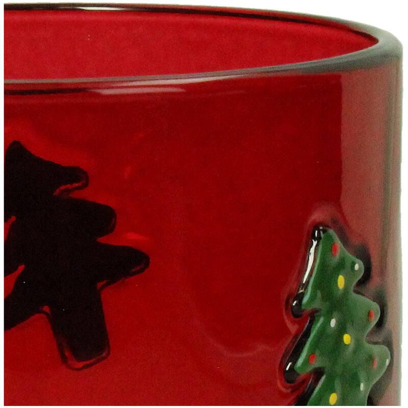 MACETA PORTAVELAS CRISTAL ROJO ARBOL NAVIDAD DETALLE