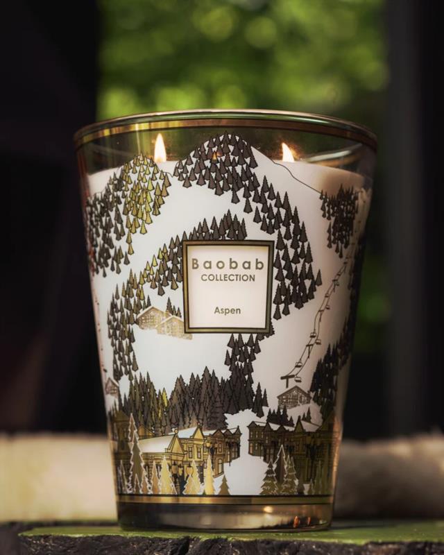 VELA PERFUMADA BAOBAB MAX 24 ASPEN GRANDE ENCENDIDA