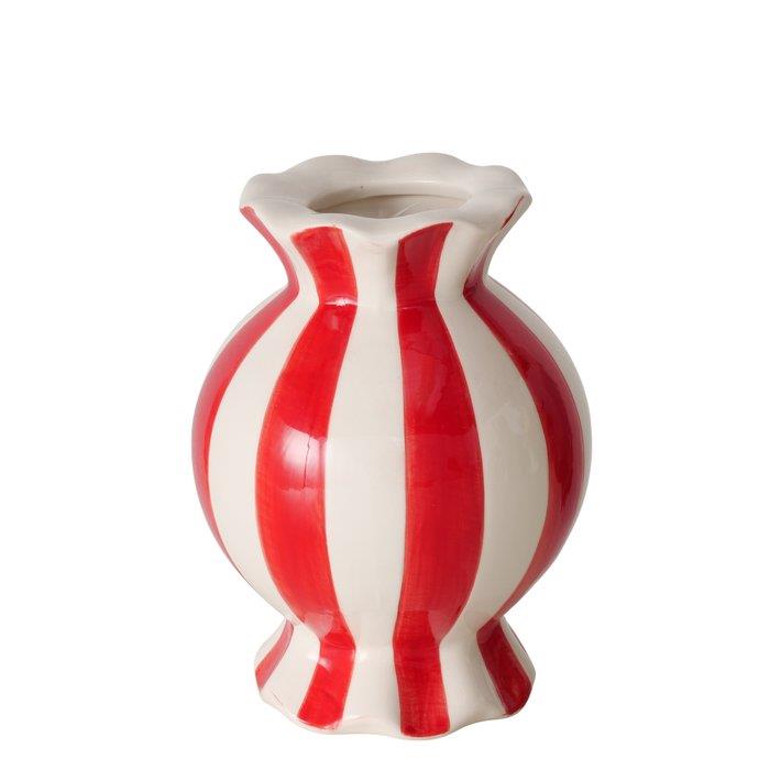 JARRON CERAMICA RAYAS BLANCO/ROJO BONBON