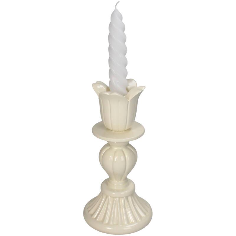 CANDELABRO RESINA MARFIL CON VELA