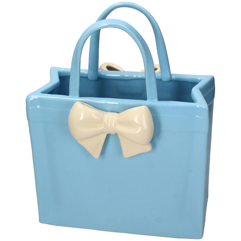 BASE CERAMICA BOLSO AZUL CON LAZO