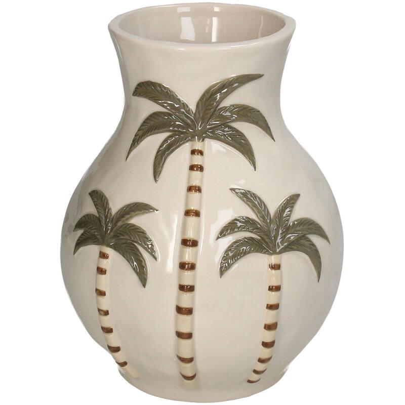 JARRON CERAMICA BEIGE PALMERAS