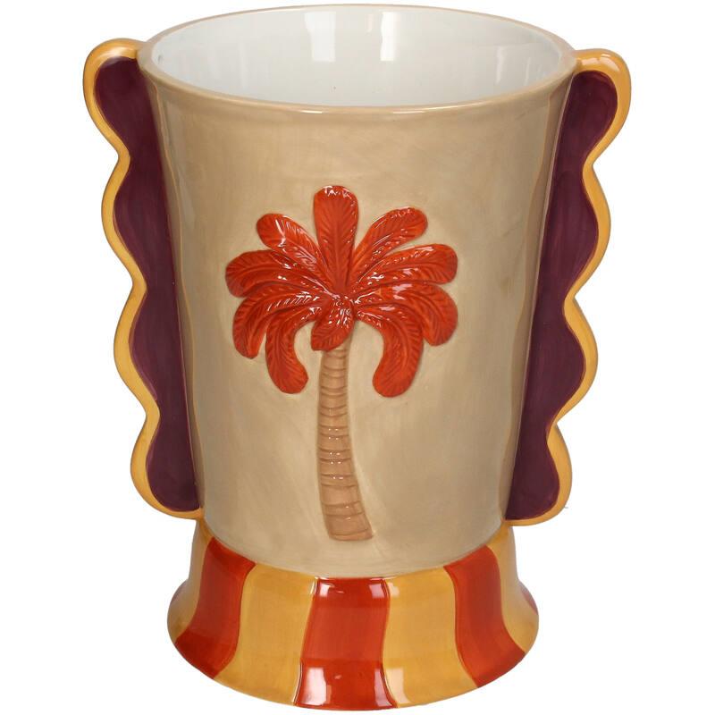 JARRON CERAMICA ONDAS PALMERA ROJA