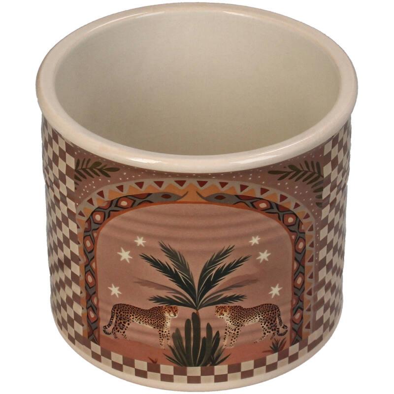 MACETA CERAMICA PALMERA Y LEOPARDOS
