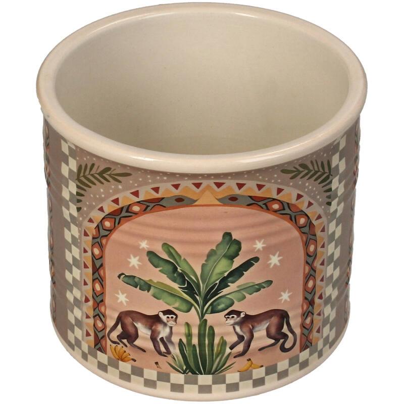 MACETA CERAMICA PALMERA Y MONOS