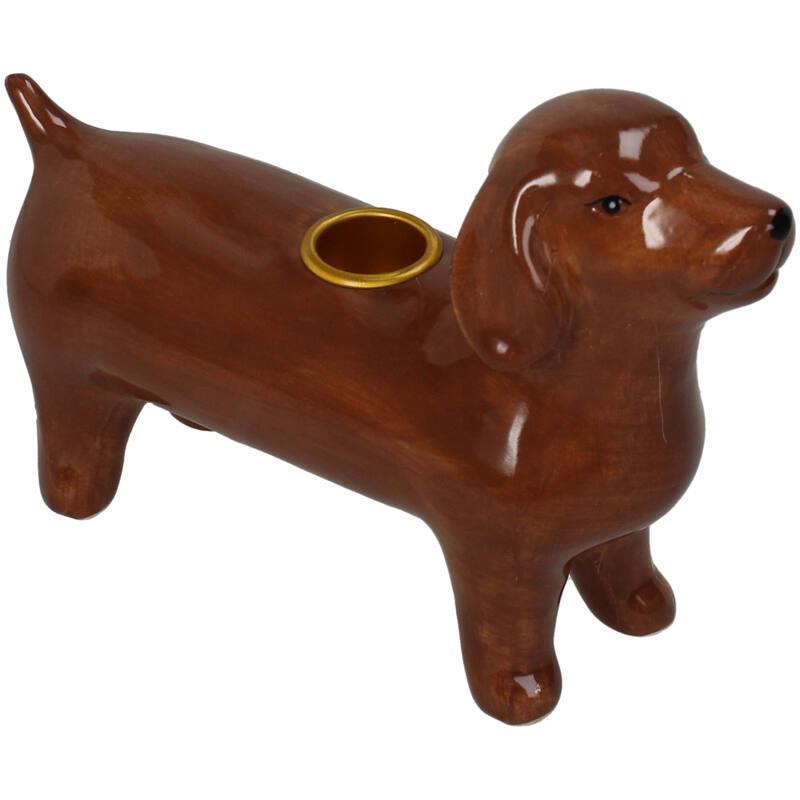 CANDELABRO CERAMICA PERRO SALCHICHA