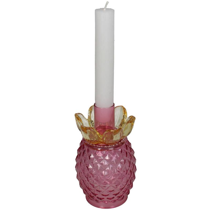 CANDELABRO CRISTAL PIÑA ROSA CON VELA